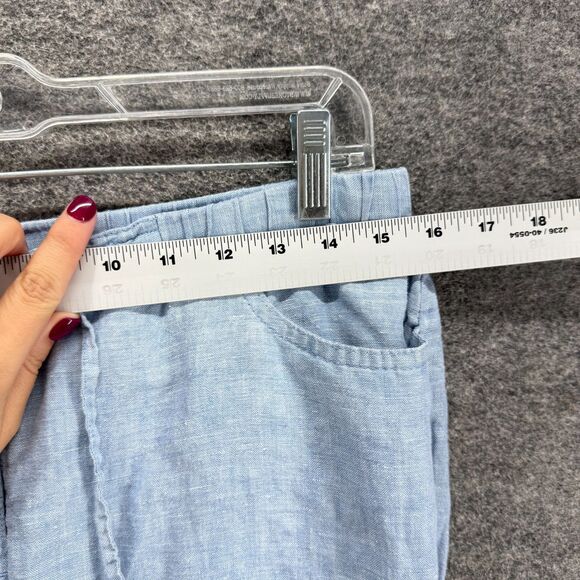 JM Collection Pants Women 10P Petite Blue High Rise Drawstring Linen Flat Front - Picture 3 of 8